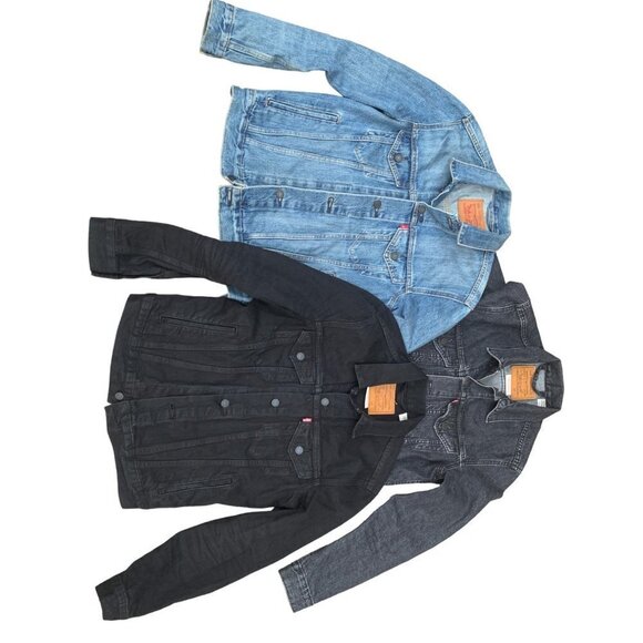 BUNDLE of 3 Vintage Levi's Trucker Denim Jackets - Blue Black Gray - Picture 12 of 13